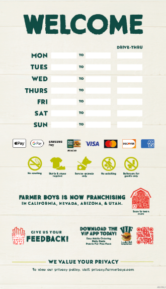 Restaurant Hours - Door Cling - Franchise