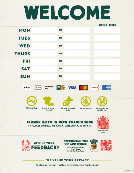 Restaurant Hours - Drive-Thru Cling - Franchise
