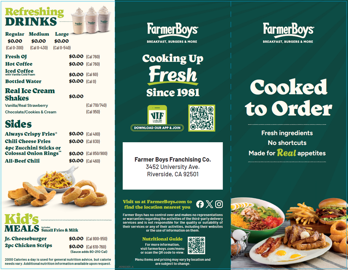 To-Go Menu Tri-fold - No Prices